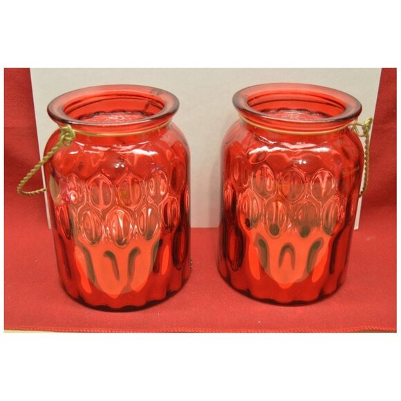 Set of 2 Red Mirrored Candle Holders +Wire Handle Home Décor ~5-7/8" T x 4-1/4" - Picture 2 of 4